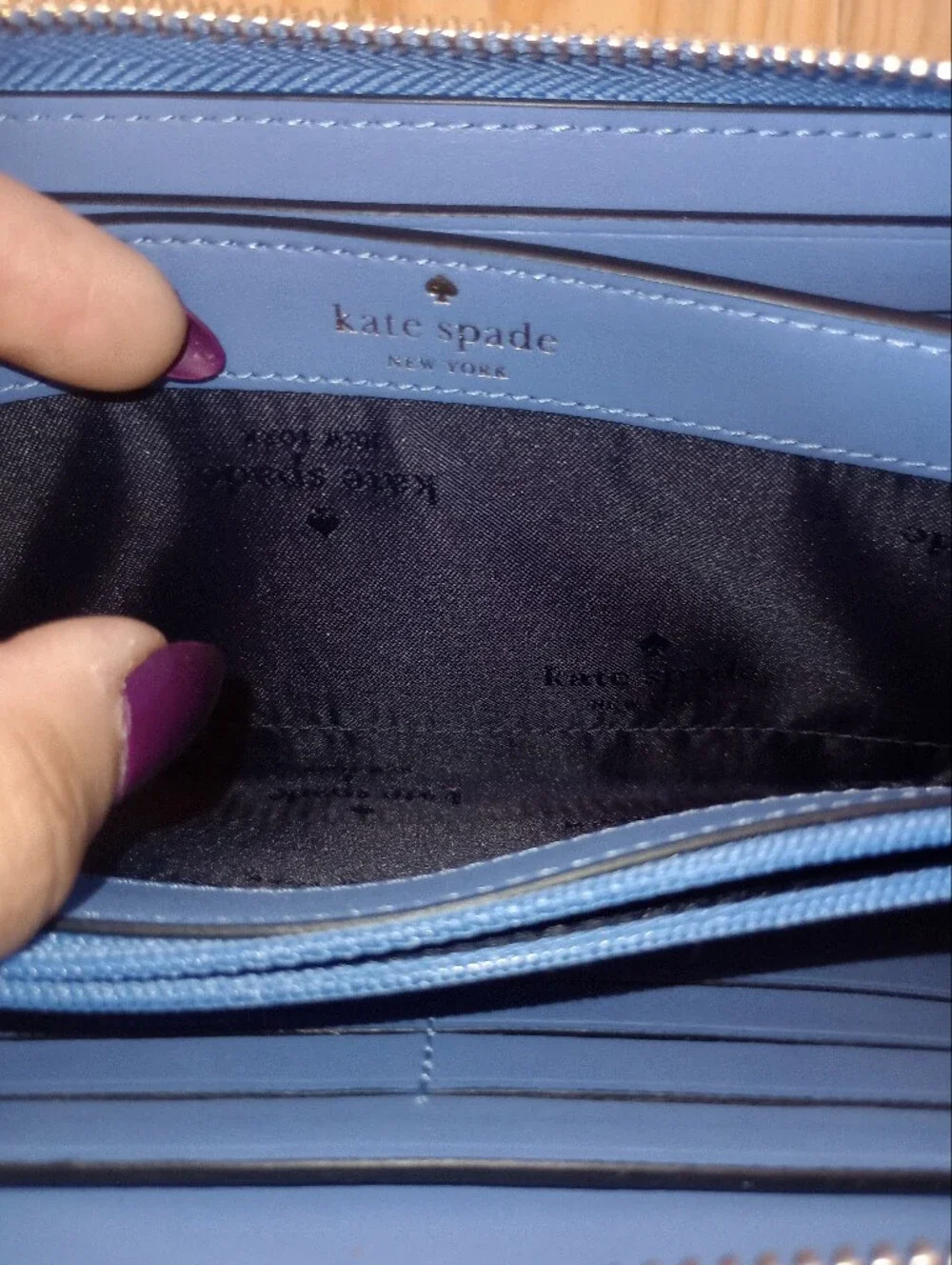 kate spade blue Nylon Zip Around Wallet